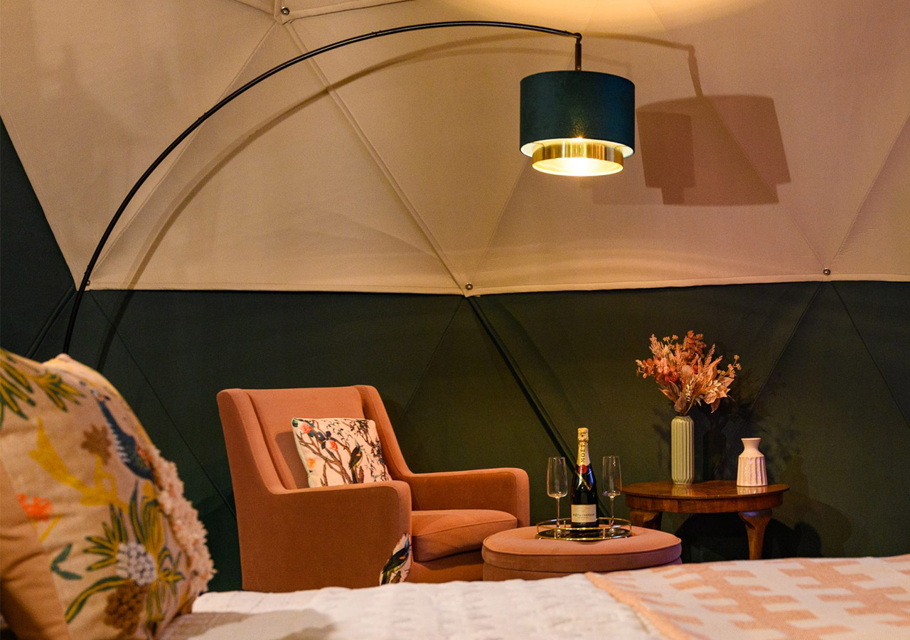 Inside a glamping dome at Coorie Retreats