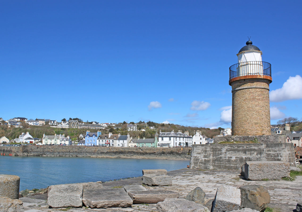 Portpatrick village and lighthouse in Scotland